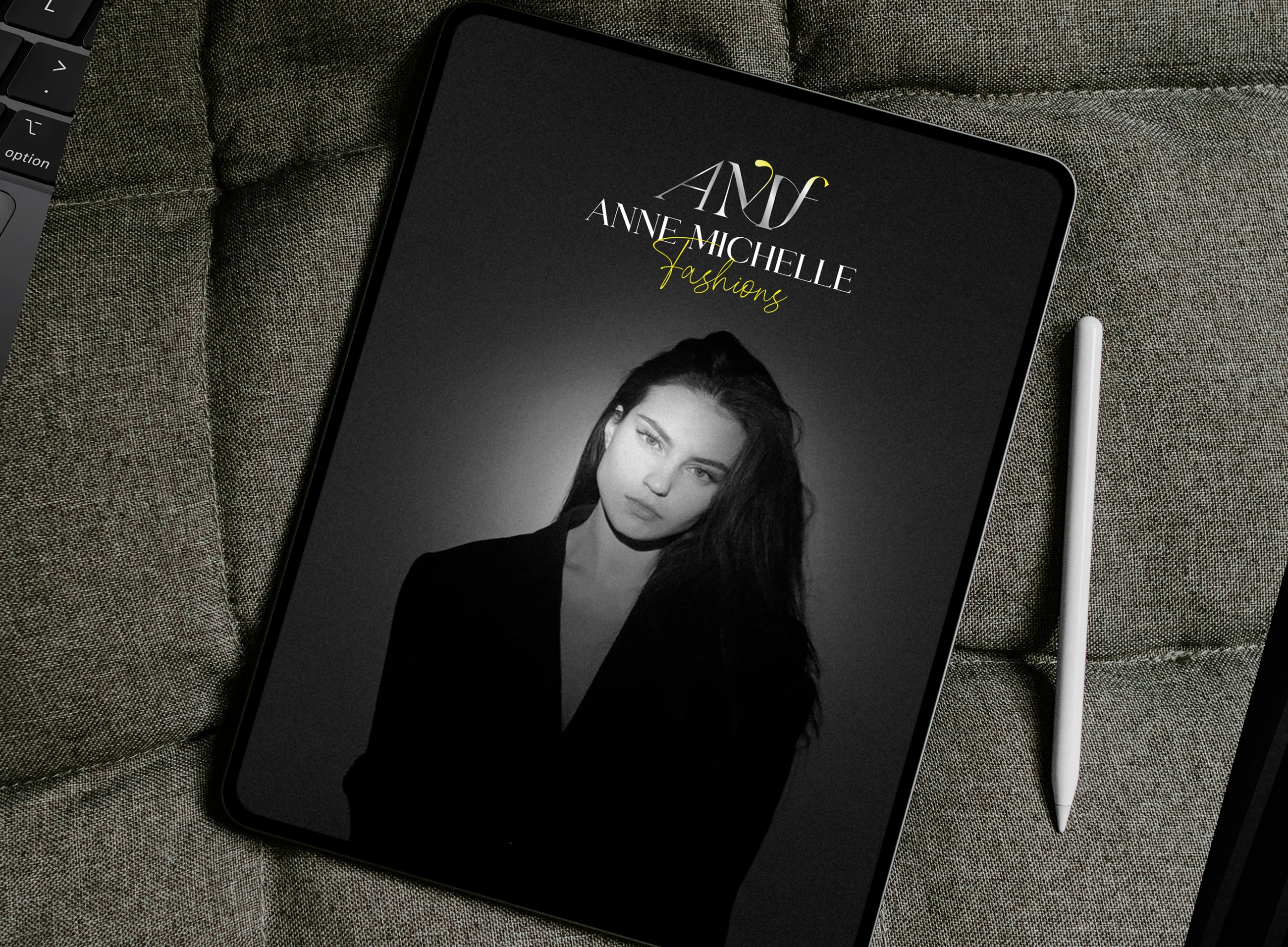 Anne Michelle wordmark on a tablet