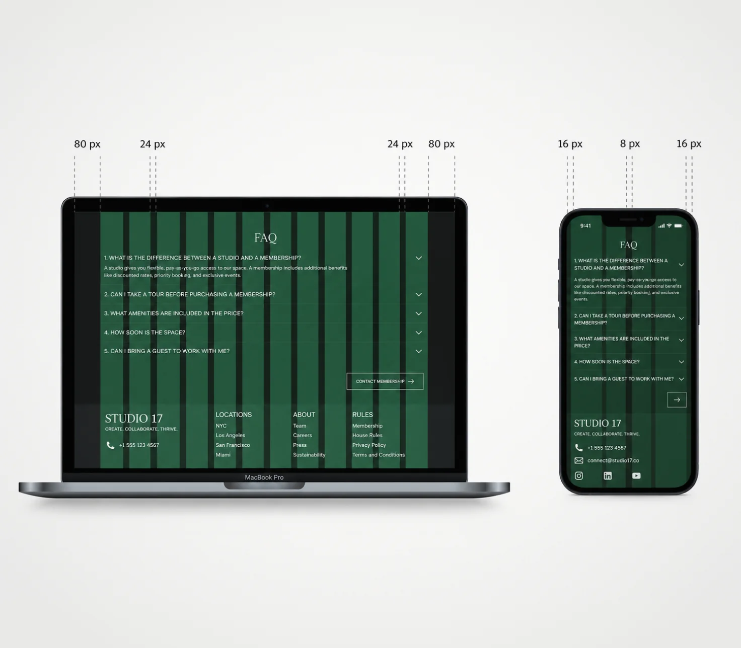 Design system spacing specs on a laptop and a phone