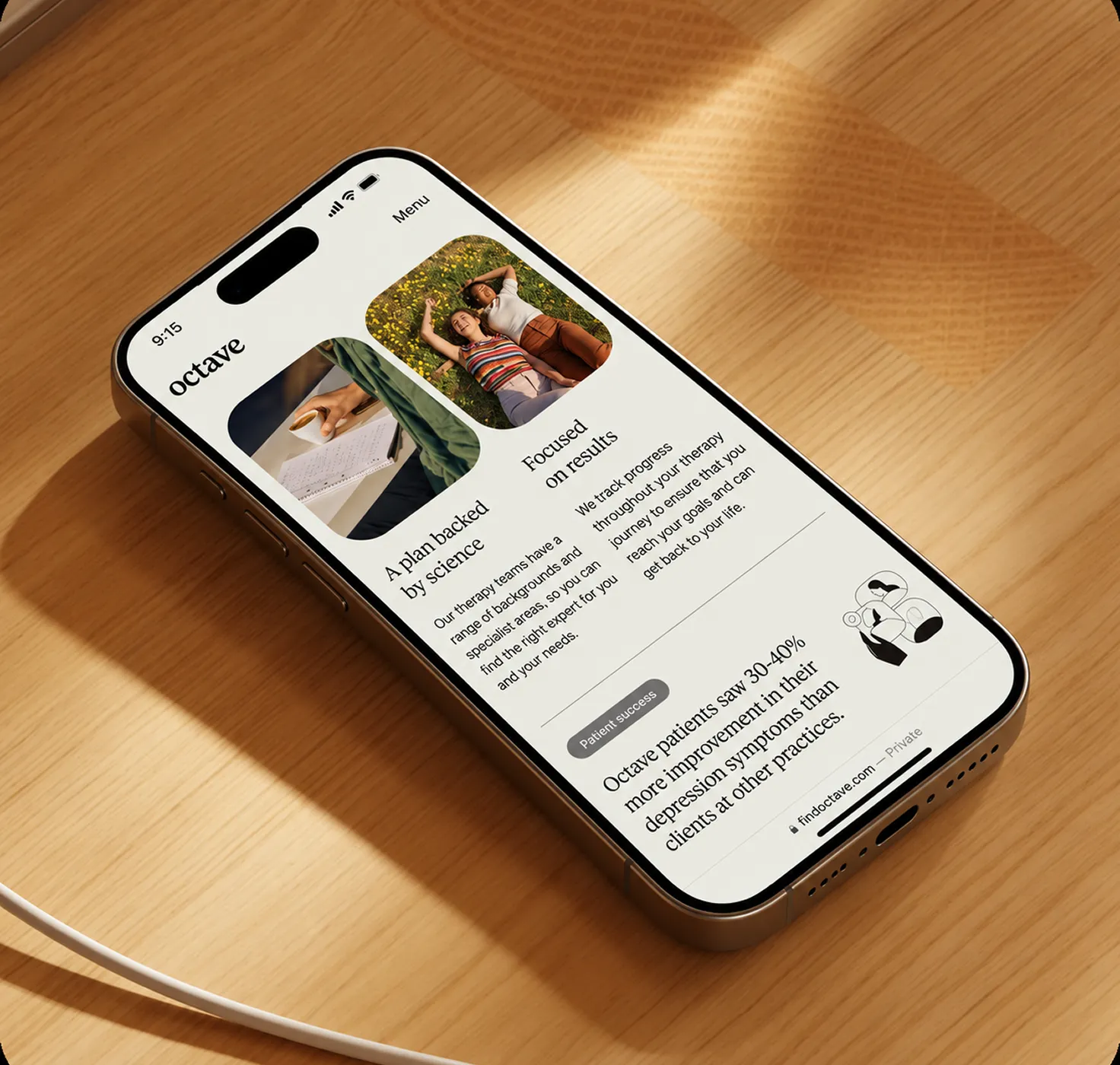 A reading app on a phone lying on a wooden surface