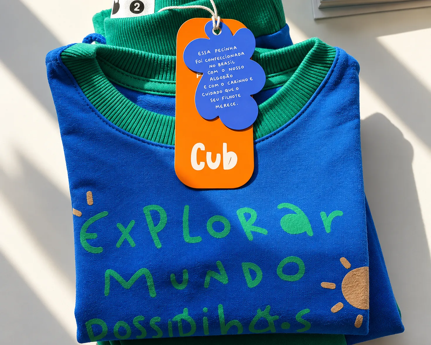 Branded swing tag on a children’s sweatshirt