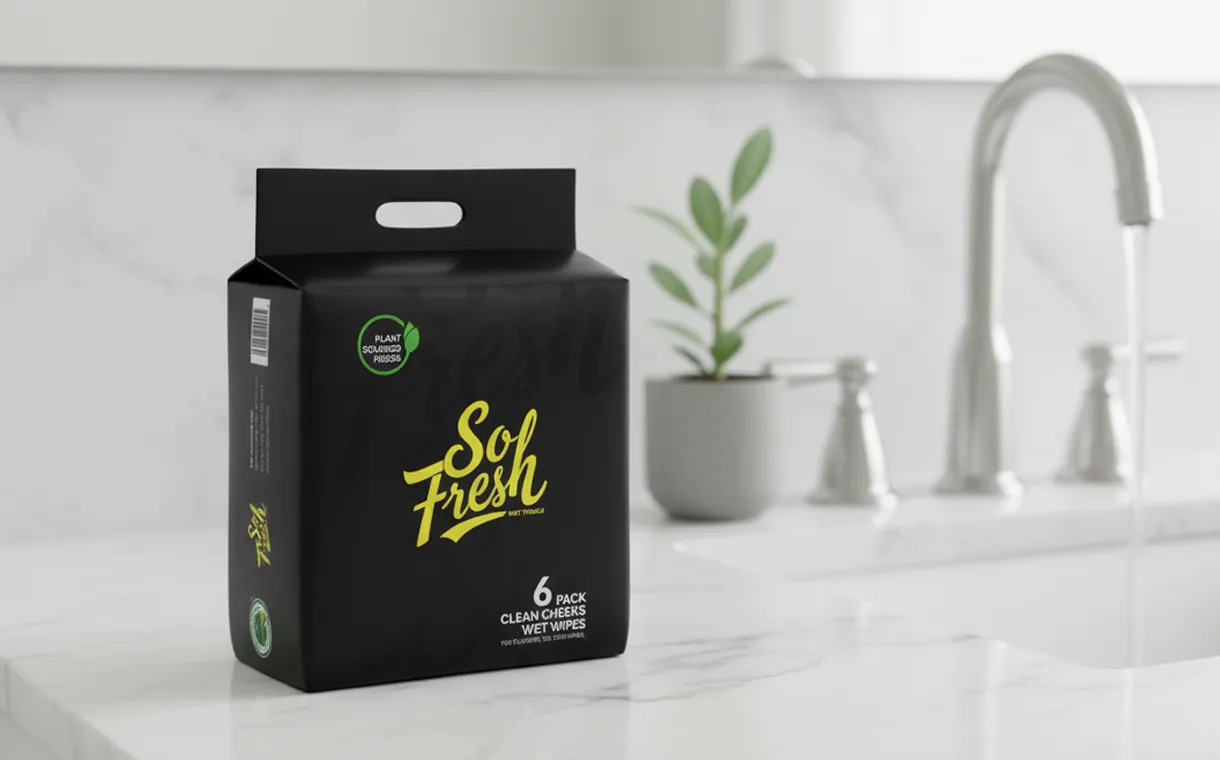 So Fresh wet-wipes pouch packaging on a bathroom counter