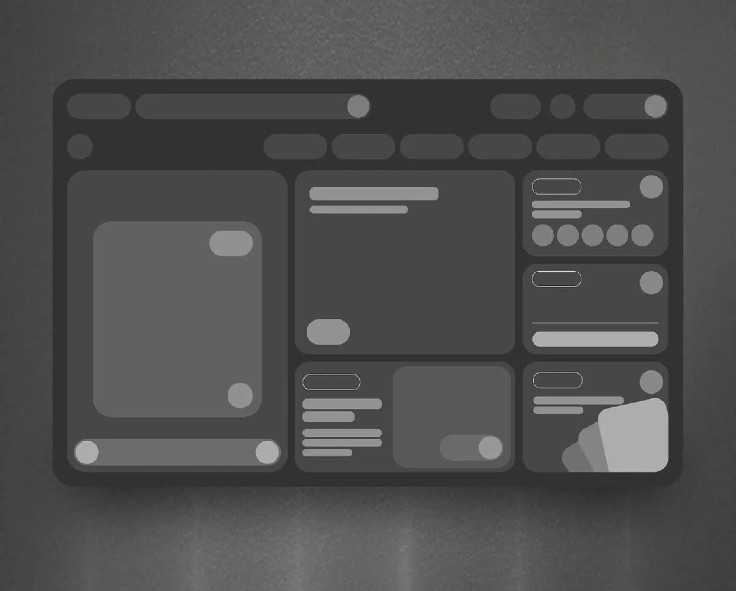 A mid-fidelity wireframe of a dashboard